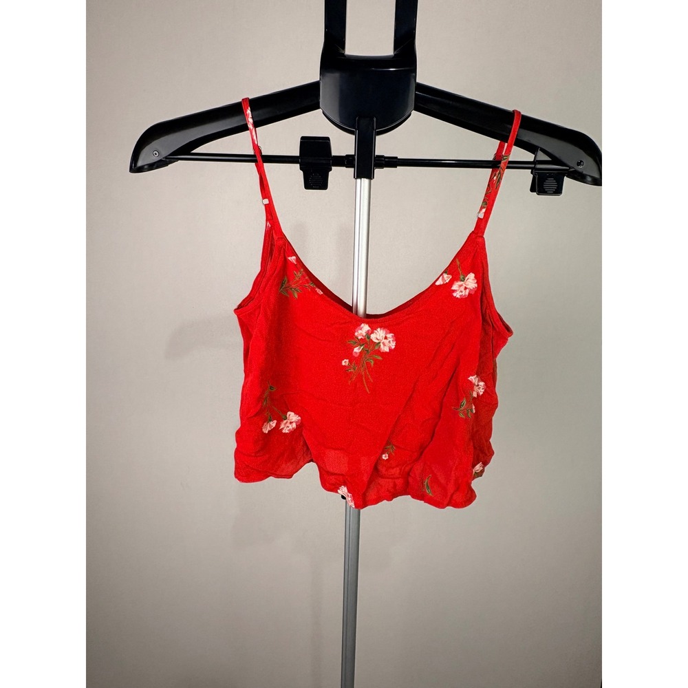 BP. Red Floral Embroidered V-Neck Cami Crop Top XXS Adjustable Straps